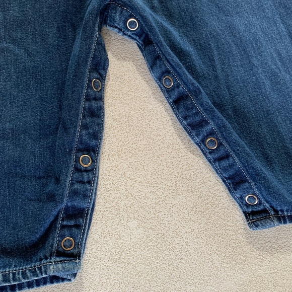 Oshkosh Ruffled Bubble Overalls Blue Jean Denim Jumpsuit Embroidered Flowers 18M - Picture 7 of 10